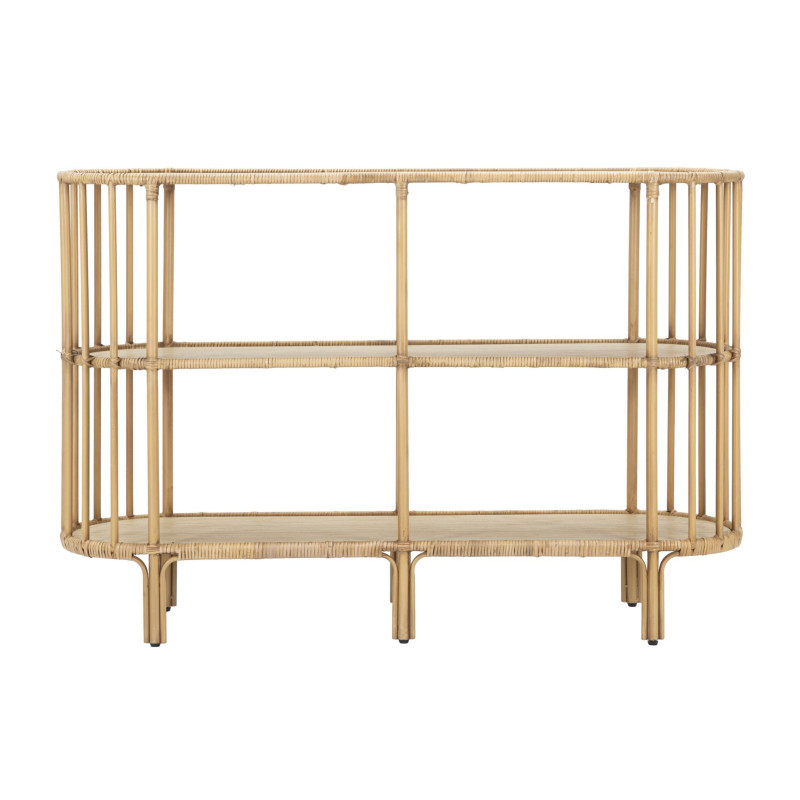 Console bohème chic Ovale 2 étagères Rotin Naturel Tressé Bois MDF Naturel Métal Panama 120 cm 