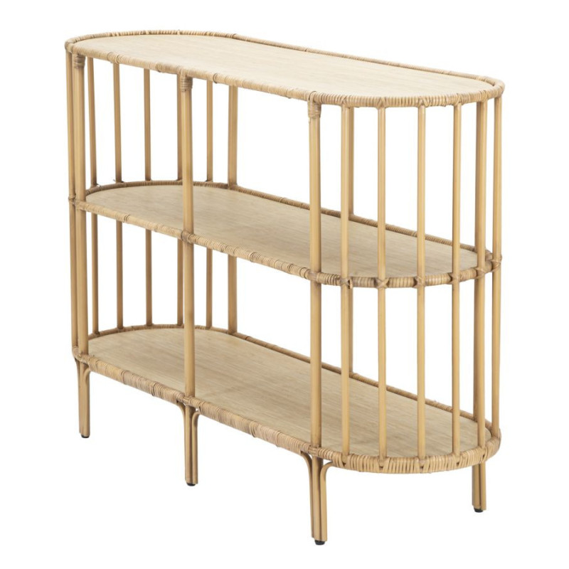Console bohème chic Ovale 2 étagères Rotin Naturel Tressé Bois MDF Naturel Métal Panama 120 cm 