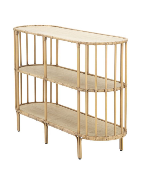 Console bohème chic Ovale 2 étagères Rotin Naturel Tressé Bois MDF Naturel Métal Panama 120 cm 