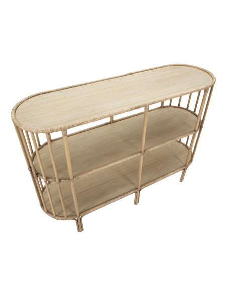Console bohème chic Ovale 2 étagères Rotin Naturel Tressé Bois MDF Naturel Métal Panama 120 cm 