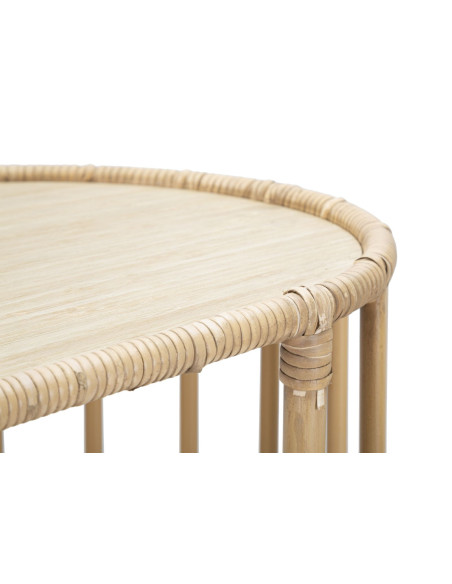 Console bohème chic Ovale 2 étagères Rotin Naturel Tressé Bois MDF Naturel Métal Panama 120 cm 