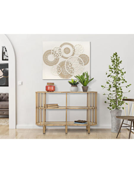 Console bohème chic Ovale 2 étagères Rotin Naturel Tressé Bois MDF Naturel Métal Panama 120 cm 