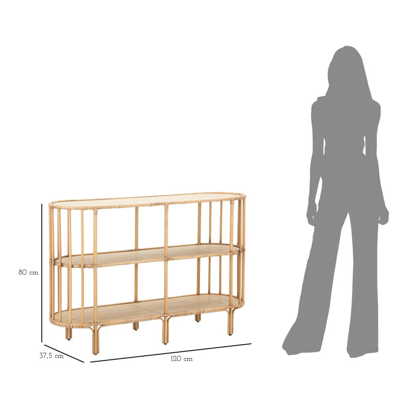 Console bohème chic Ovale 2 étagères Rotin Naturel Tressé Bois MDF Naturel Métal Panama 120 cm 