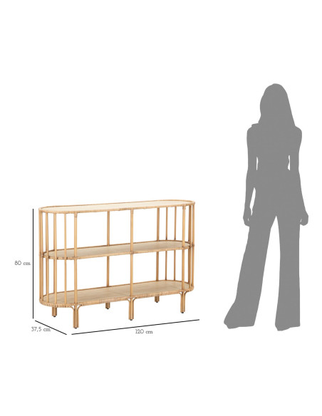 Console bohème chic Ovale 2 étagères Rotin Naturel Tressé Bois MDF Naturel Métal Panama 120 cm 