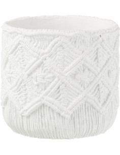 Cache-pot en Ciment Blanc Babeth Diamètre 20 cm Motif carreaux - 1