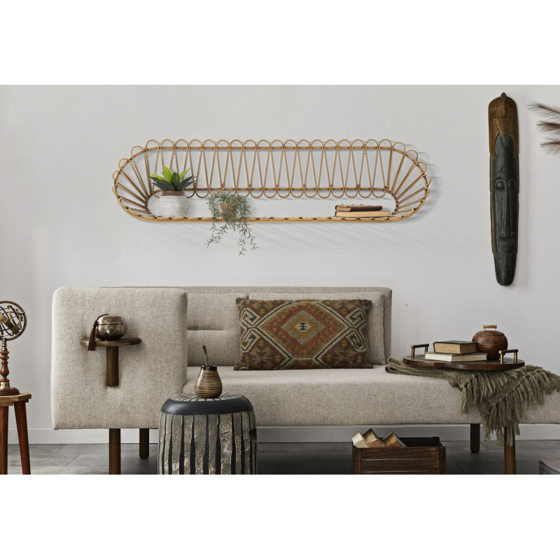 Grande Étagère murale originale bohème Rotin Naturel Métal Panama 162 cm 