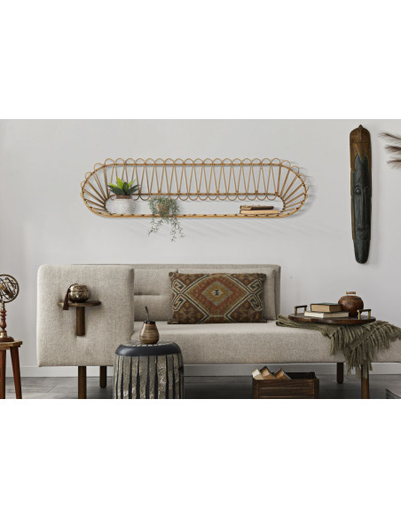Grande Étagère murale originale bohème Rotin Naturel Métal Panama 162 cm 
