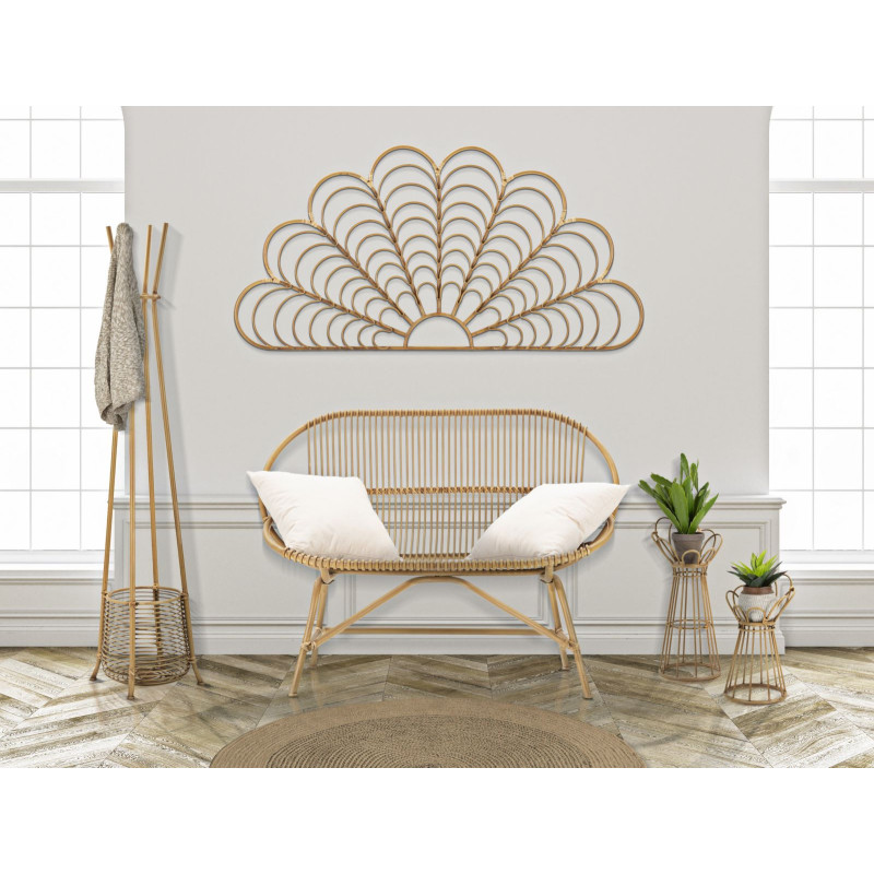 Sellette haute bohème chic Ronde Rotin Naturel Métal Panama 62 cm 