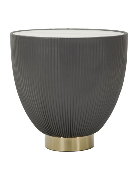 Table basse design chic Ronde Céramique Blanc Effet marbre Métal Doré Tissu Gris Elge 46 cm 