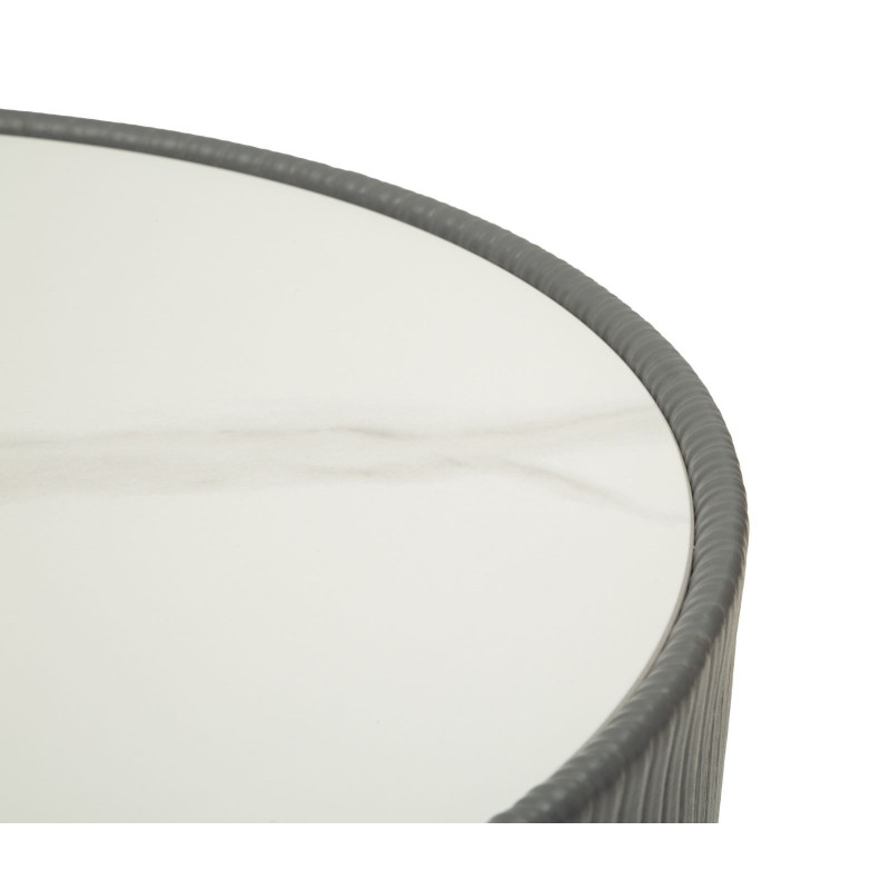 Table basse design chic Ronde Céramique Blanc Effet marbre Métal Doré Tissu Gris Elge 46 cm 
