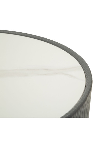 Table basse design chic Ronde Céramique Blanc Effet marbre Métal Doré Tissu Gris Elge 46 cm 