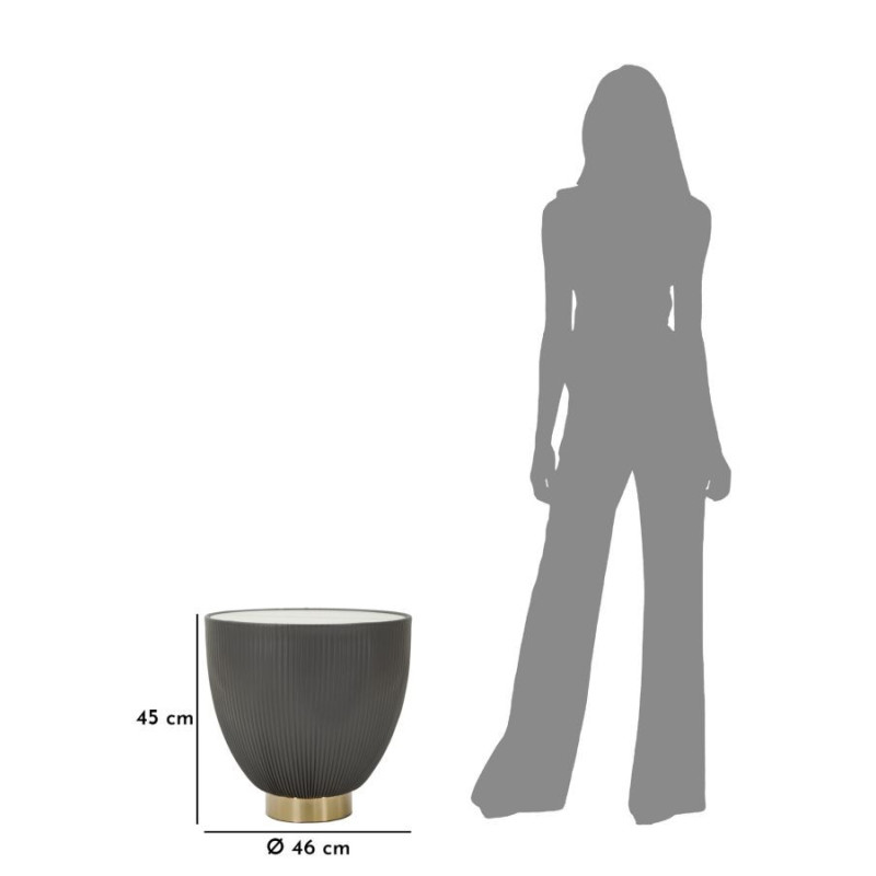 Table basse design chic Ronde Céramique Blanc Effet marbre Métal Doré Tissu Gris Elge 46 cm 