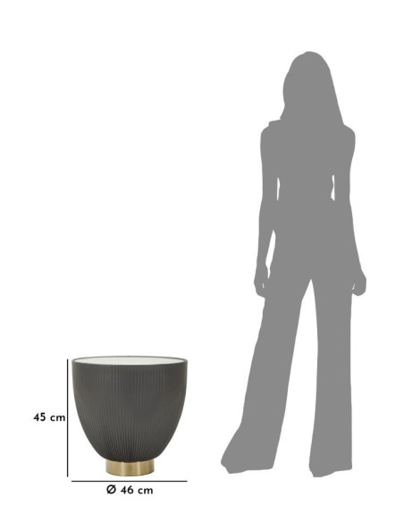 Table basse design chic Ronde Céramique Blanc Effet marbre Métal Doré Tissu Gris Elge 46 cm 