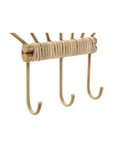 Porte manteau mural bohème chic 3 crochets Rotin Naturel Tressé Métal Panama 37 cm 