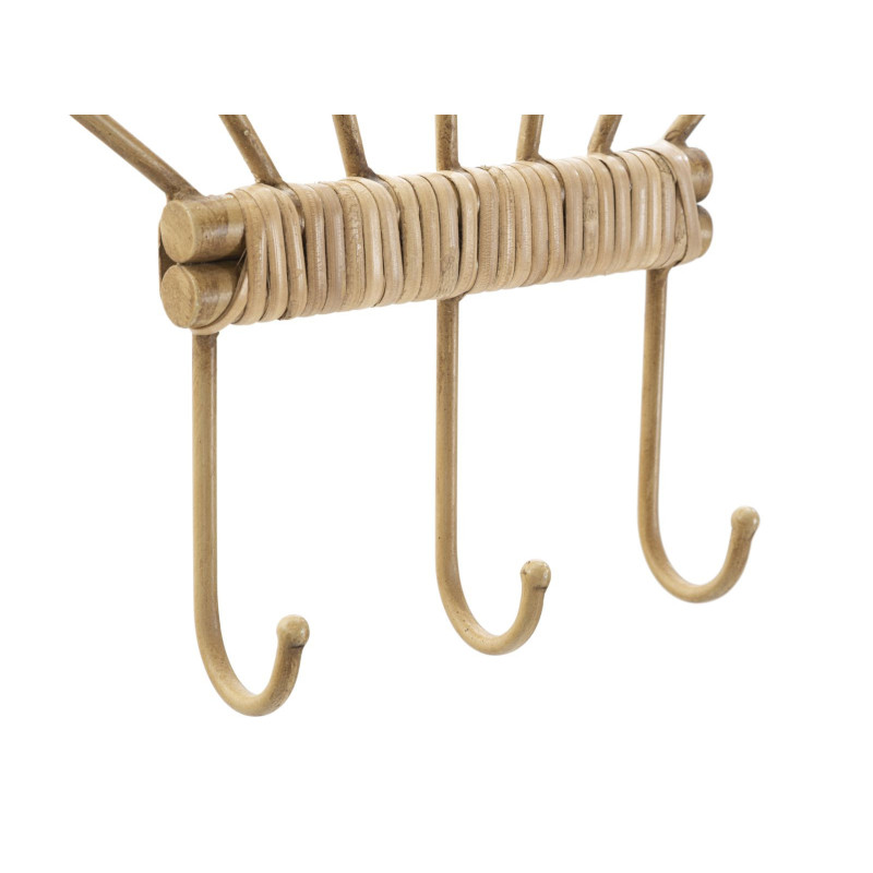 Porte manteau mural bohème chic 3 crochets Rotin Naturel Tressé Métal Panama 37 cm 