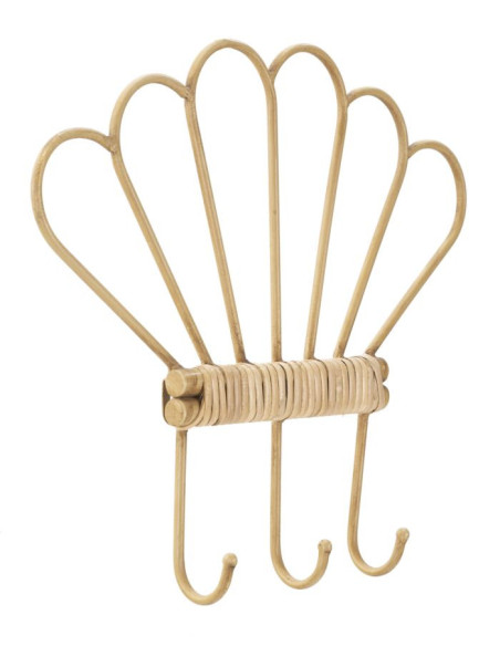 Porte manteau mural bohème chic 3 crochets Rotin Naturel Tressé Métal Panama 37 cm 