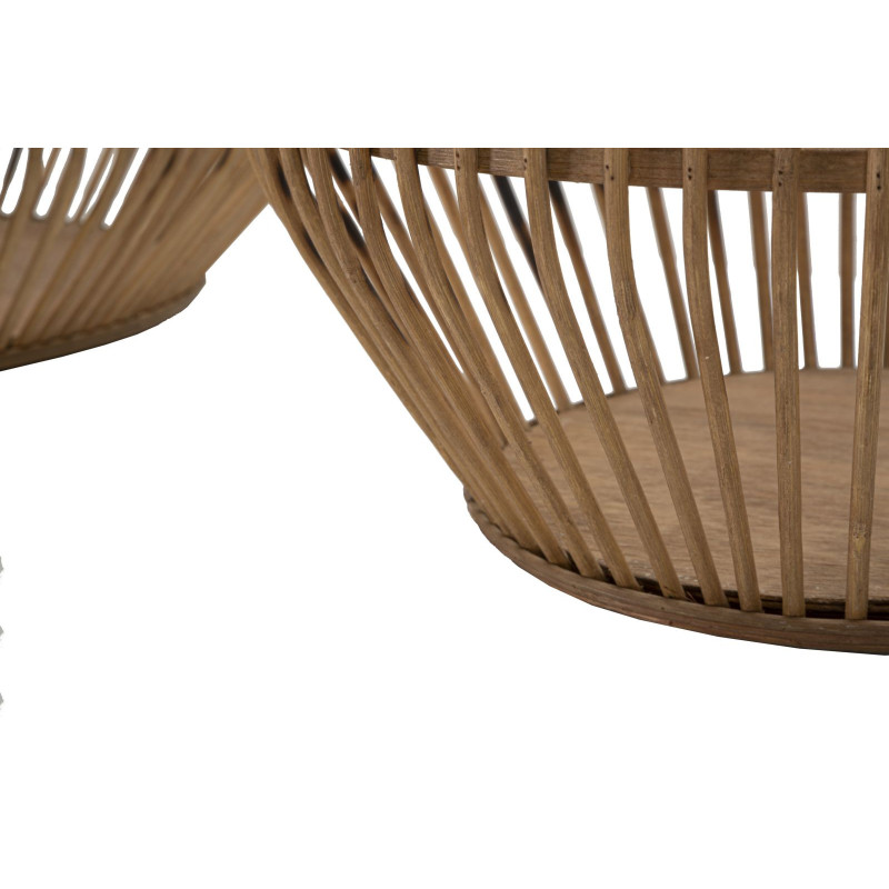 Lot de 2 Grands Panier de rangement bohème Rotin Naturel Tissu Blanc Avec pompons Fuji 