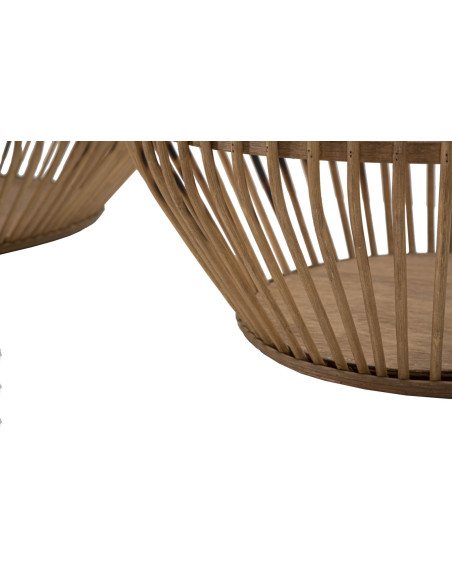 Lot de 2 Grands Panier de rangement bohème Rotin Naturel Tissu Blanc Avec pompons Fuji 