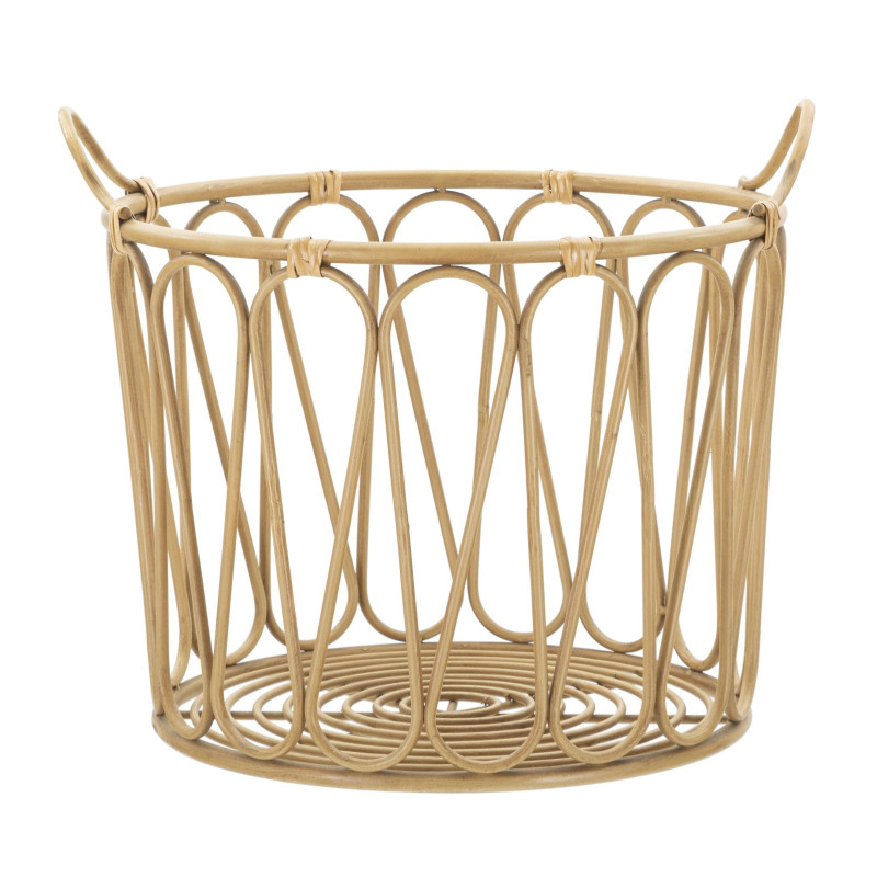 Grand Panier de rangement bohème 2 poignées Rotin Naturel Métal Panama 