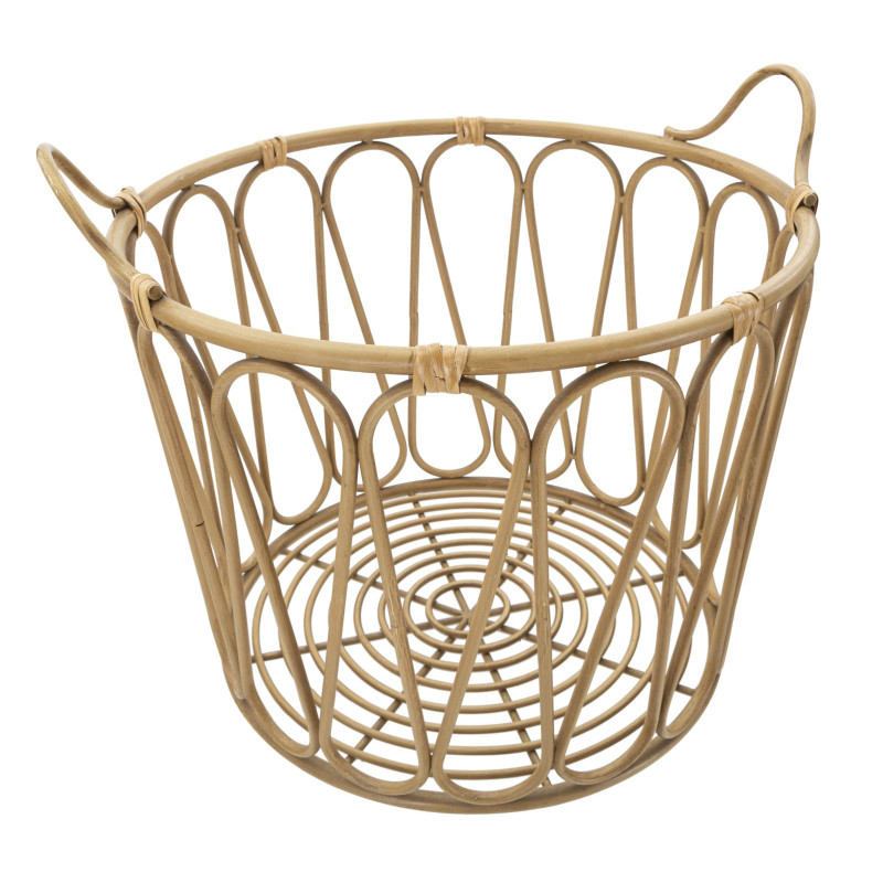 Grand Panier de rangement bohème 2 poignées Rotin Naturel Métal Panama 