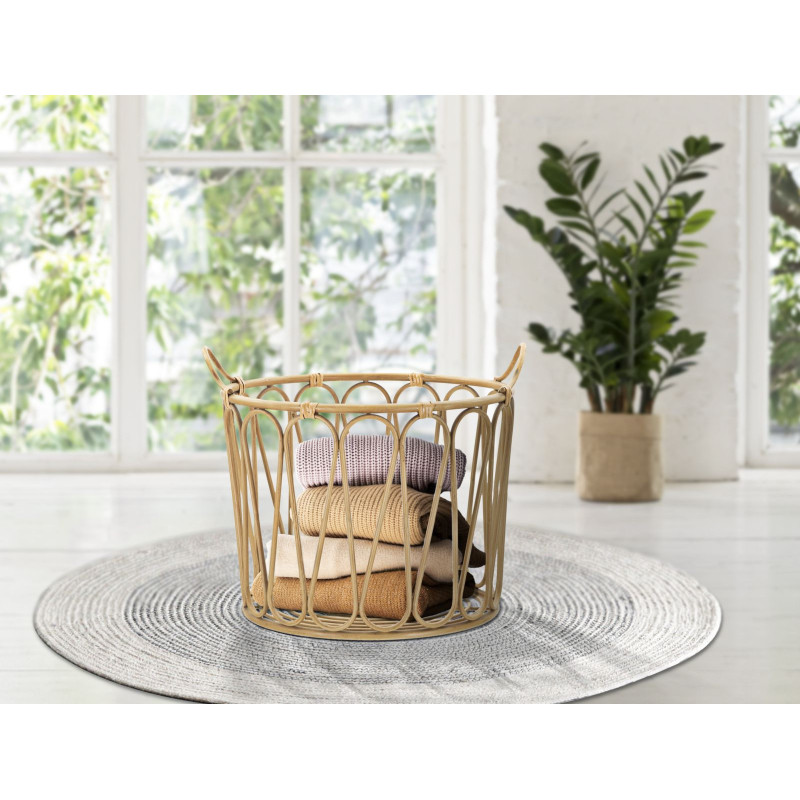 Grand Panier de rangement bohème 2 poignées Rotin Naturel Métal Panama 