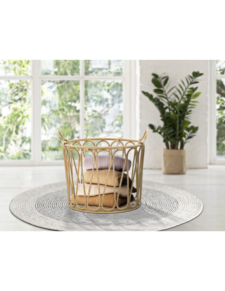 Grand Panier de rangement bohème 2 poignées Rotin Naturel Métal Panama 