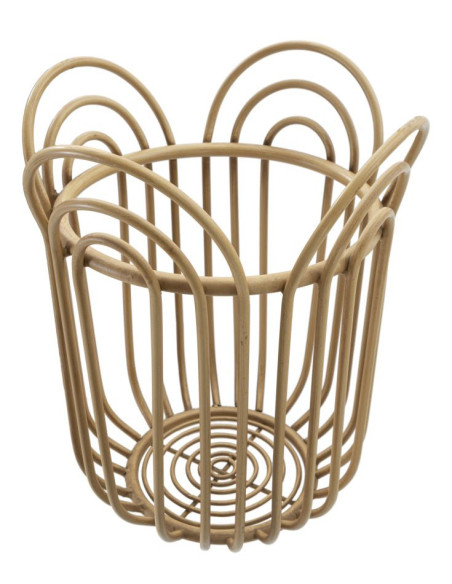 Grand Cache-pot bohème chic Rond Rotin Naturel Métal Panama 