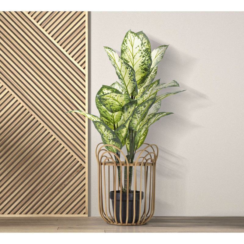 Grand Cache-pot bohème chic Rond Rotin Naturel Métal Panama 