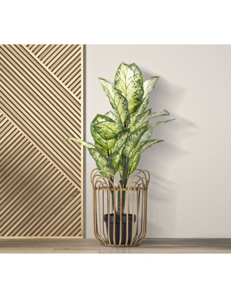 Grand Cache-pot bohème chic Rond Rotin Naturel Métal Panama 