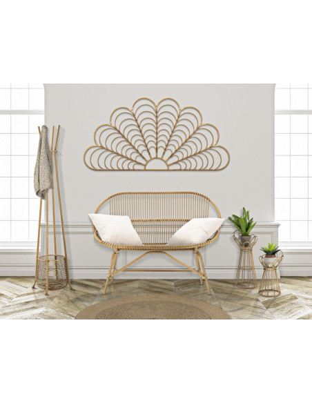 Table d'appoint bohème chic Ronde Rotin Naturel Métal Panama 28 cm 