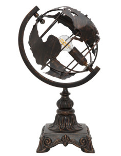 Lampe design industrielle chic Globe terrestre Métal Rouille World H 40 cm 