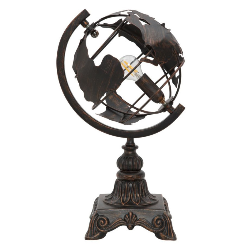 Lampe design industrielle chic Globe terrestre Métal Rouille World H 40 cm 