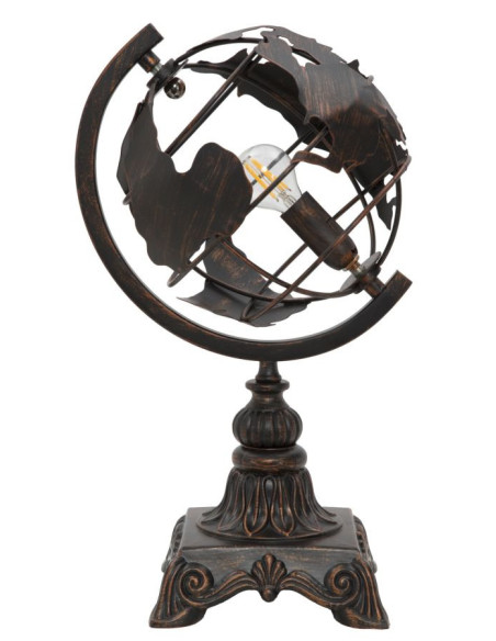 Lampe design industrielle chic Globe terrestre Métal Rouille World H 40 cm 