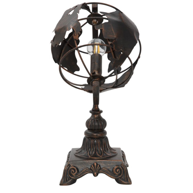 Lampe design industrielle chic Globe terrestre Métal Rouille World H 40 cm 