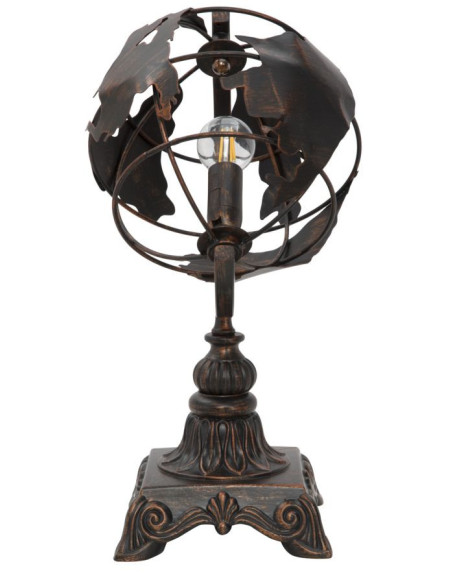 Lampe design industrielle chic Globe terrestre Métal Rouille World H 40 cm 