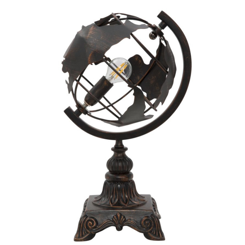 Lampe design industrielle chic Globe terrestre Métal Rouille World H 40 cm 