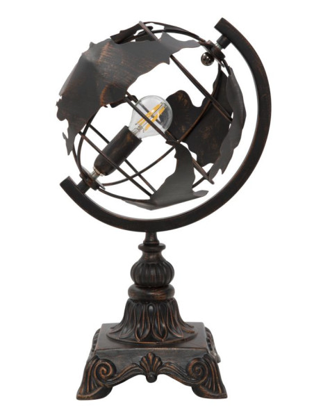 Lampe design industrielle chic Globe terrestre Métal Rouille World H 40 cm 
