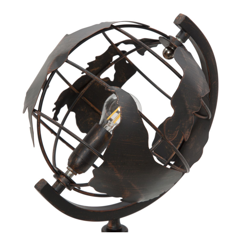 Lampe design industrielle chic Globe terrestre Métal Rouille World H 40 cm 