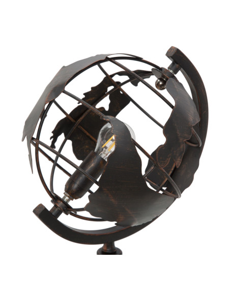 Lampe design industrielle chic Globe terrestre Métal Rouille World H 40 cm 