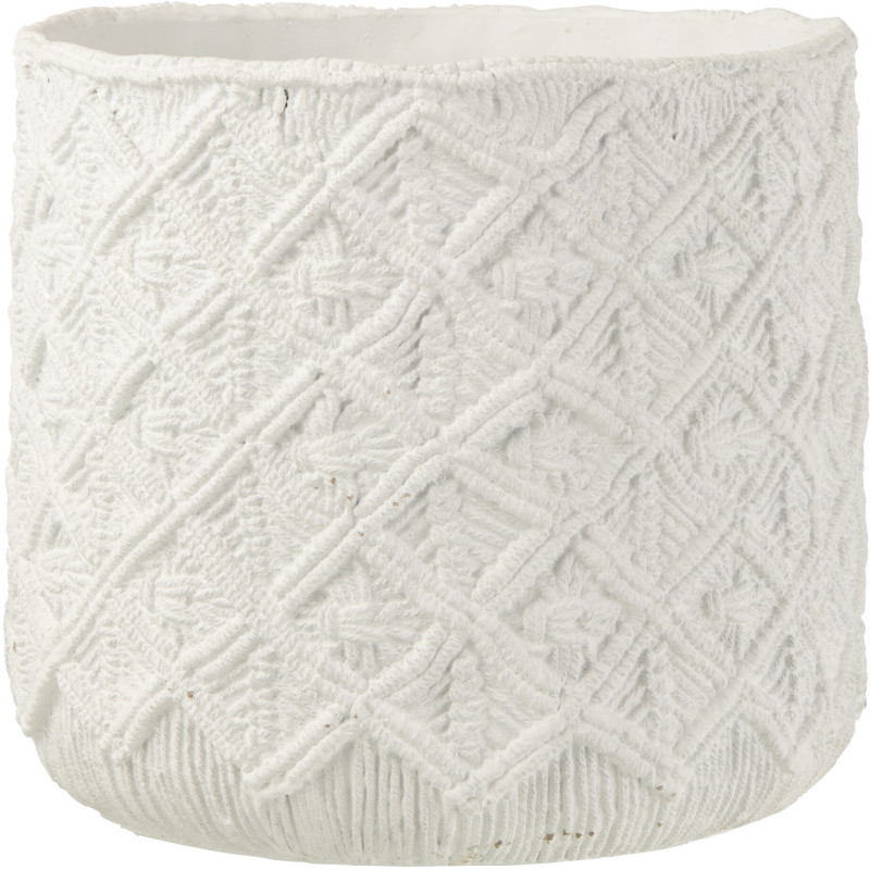 Cache-pot en Ciment Blanc Babeth Diamètre 33 cm Motif carreaux - 1