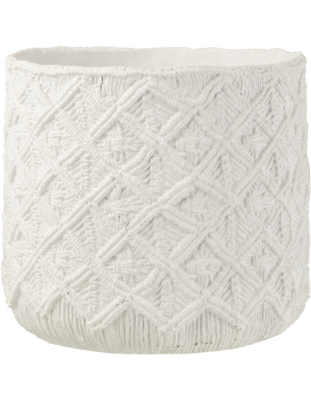 Cache-pot en Ciment Blanc Babeth Diamètre 33 cm Motif carreaux - 1