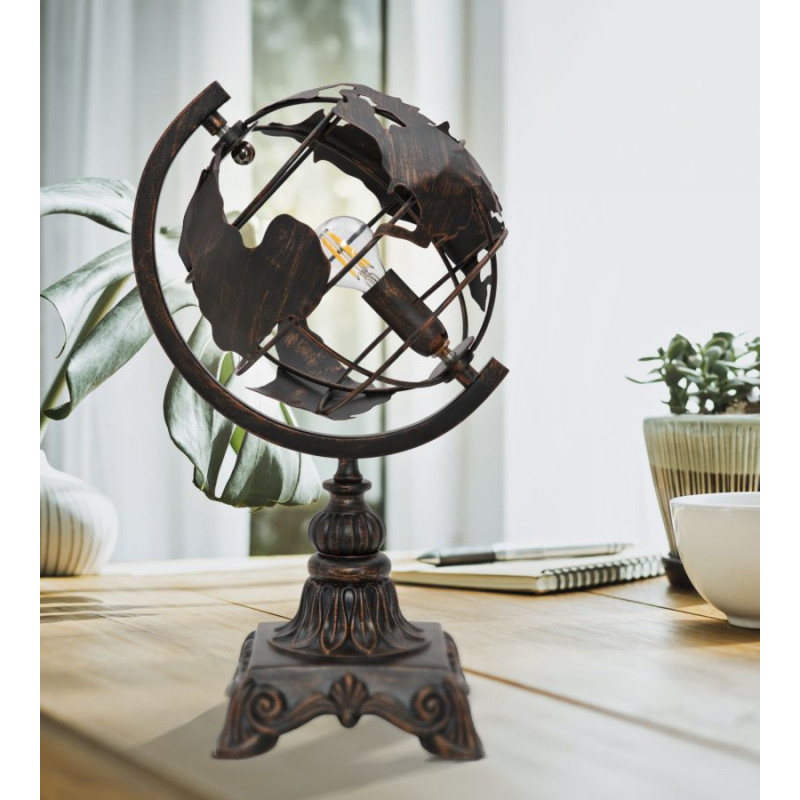 Lampe design industrielle chic Globe terrestre Métal Rouille World H 40 cm 