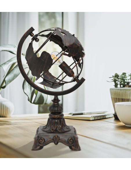 Lampe design industrielle chic Globe terrestre Métal Rouille World H 40 cm 