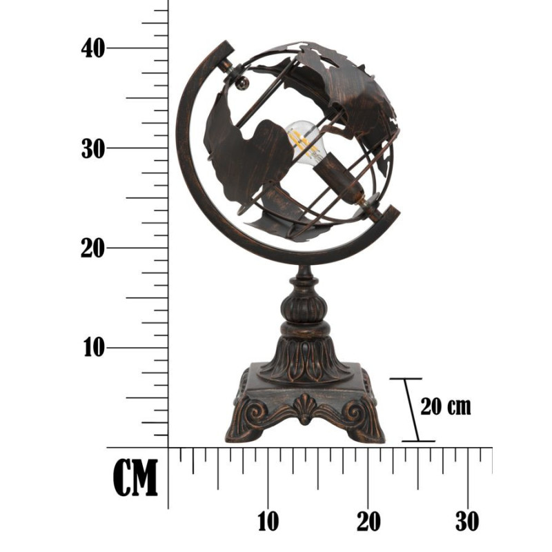 Lampe design industrielle chic Globe terrestre Métal Rouille World H 40 cm 
