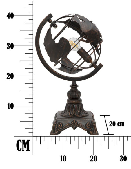 Lampe design industrielle chic Globe terrestre Métal Rouille World H 40 cm 