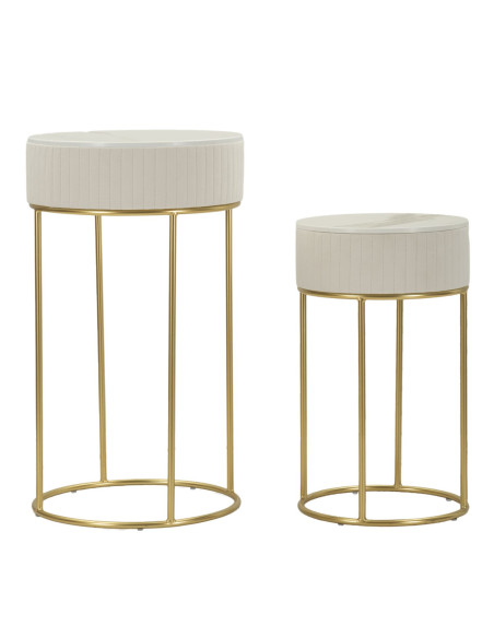 Lot de 2 Sellettes hautes gigognes design chic Ronde Bois de pin Crème Métal Doré Bois MDF Blanc Effet marbre Wedding 