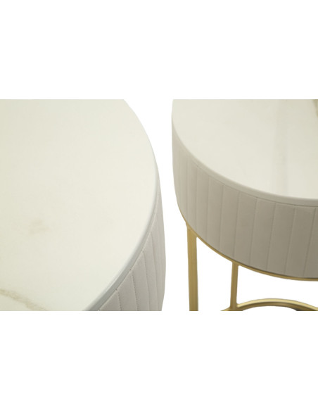 Lot de 2 Sellettes hautes gigognes design chic Ronde Bois de pin Crème Métal Doré Bois MDF Blanc Effet marbre Wedding 