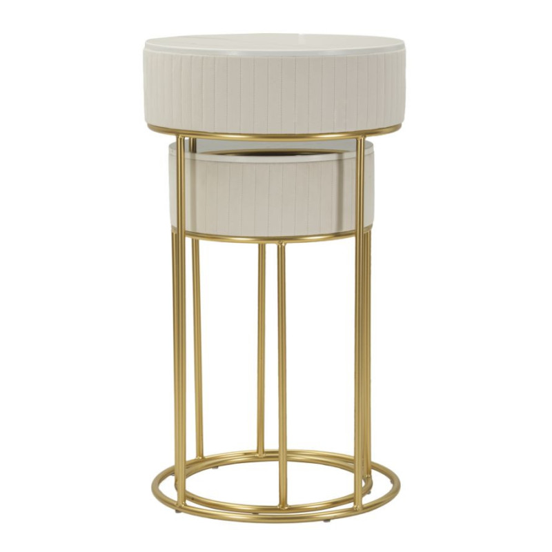 Lot de 2 Sellettes hautes gigognes design chic Ronde Bois de pin Crème Métal Doré Bois MDF Blanc Effet marbre Wedding 