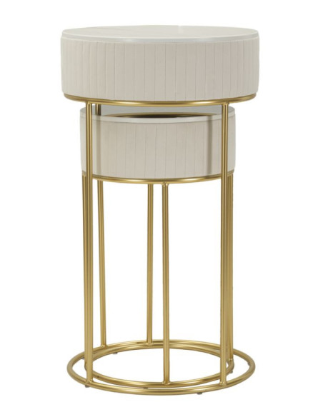 Lot de 2 Sellettes hautes gigognes design chic Ronde Bois de pin Crème Métal Doré Bois MDF Blanc Effet marbre Wedding 