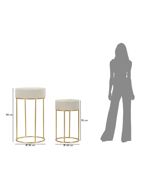 Lot de 2 Sellettes hautes gigognes design chic Ronde Bois de pin Crème Métal Doré Bois MDF Blanc Effet marbre Wedding 